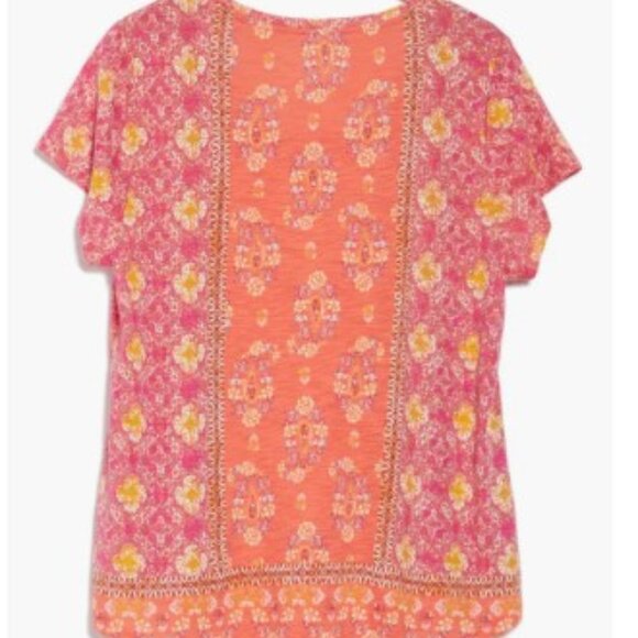 NWT Womens Lucky Brand Boho Top S MSRP $39.50 Coral Multi - Picture 2 of 9